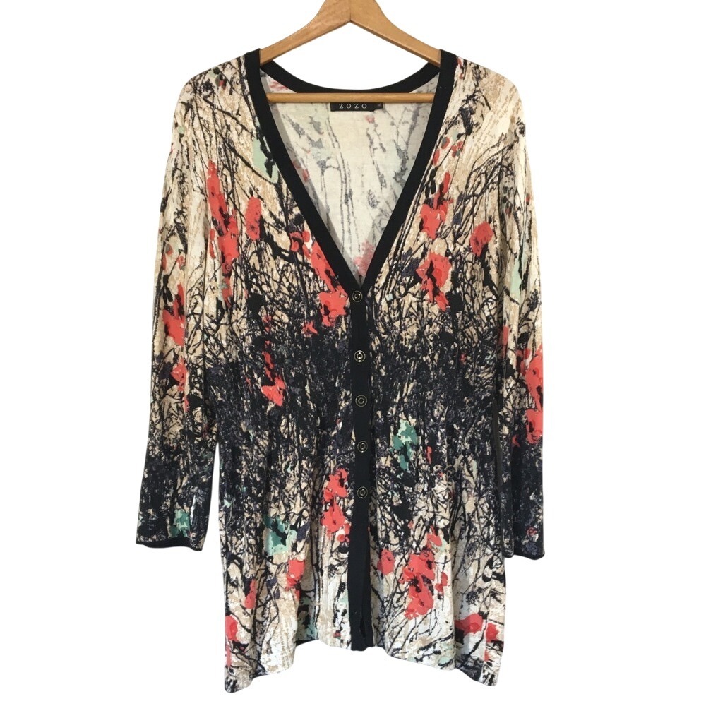 ZOZO Women's Floral Print Button Front‎ V-Neck 3/4 Sleeve Cardigan XL